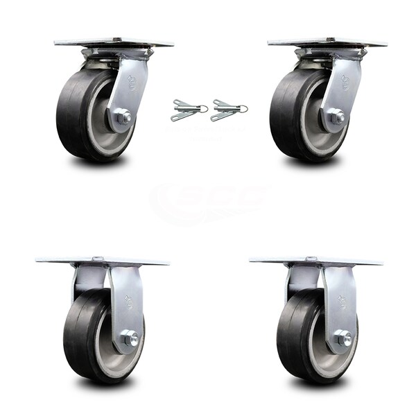 Service Caster 5 Inch Rubber on Aluminum Caster Set with Roller Bearing 2 Swivel Lock 2 Rigid SCC-35S520-RAR-BSL-2-R-2 - main